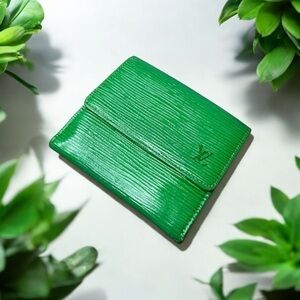 Louis Vuitton Epi Elise Green Leather Wallet with COA